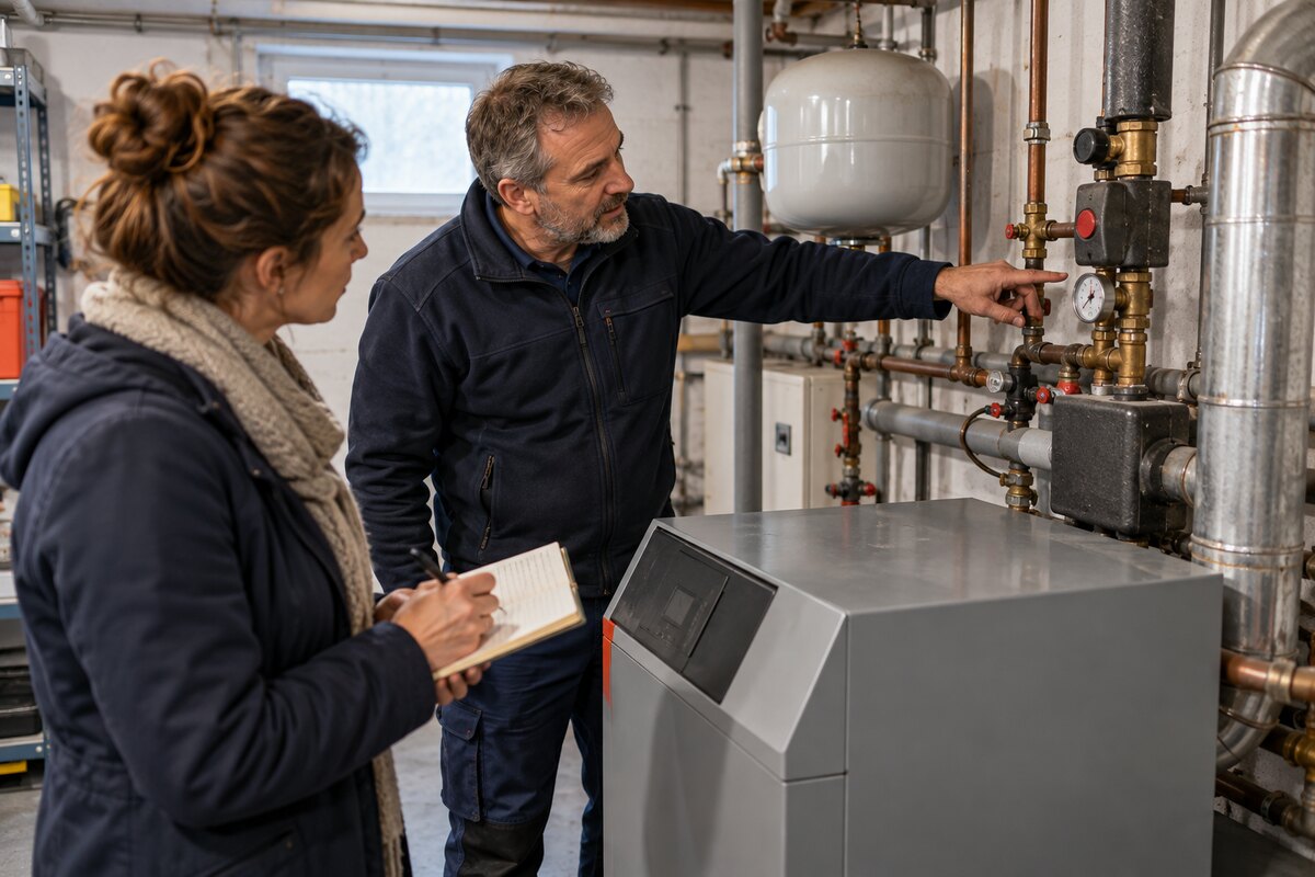 Gebäudetechnik und Heizung bei einer Hausbesichtigung prüfen