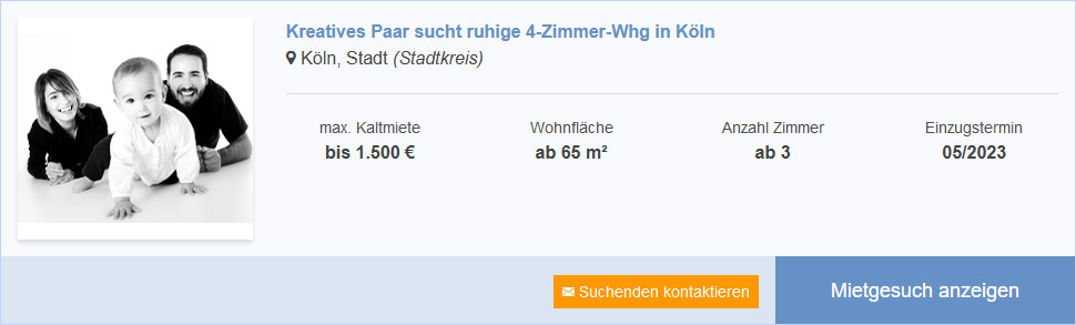 Beispiel-Mietgesuch im Ergebnis-Listing Beispiel-Mietgesuch im Ergebnis-Listing