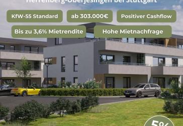 Neubau 3-Zimmerwohnung in Herrenberg Oberjesingen, Bezugsfertig März 2027, bereits über 60% verkauft.