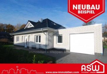Musterhaus! Weißer Neubaubungalow in ruhiger Sackgassenlage mit Blick auf einen Grünstreifen!