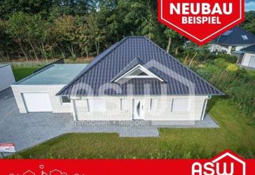 Musterhaus! Weißer Neubaubungalow mit massiver Garage in ruhiger Sackgassenlage!