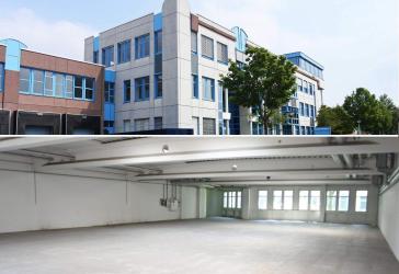 Freie Produktions-/Lagerhalle mit Bürofl., 2 Rolltore, gr. Laderampe m. Scherbühne