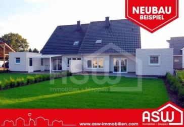 Musterhaus! Neubau: weiße Doppelhaushälfte mit exklusivem Gauben-Dachfenster und massiver Garage!