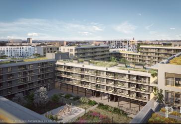 Stadtapartment mit sep. Küche, großen Fensterfronten und Balkon zum grünen Innenhof
