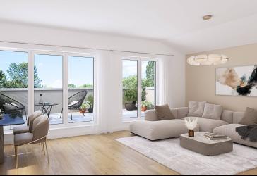 Moderne Neubau-Penthousewohnung | Blick ins Grüne | 3 Zimmer | Dachterrasse | KFW40 QNG