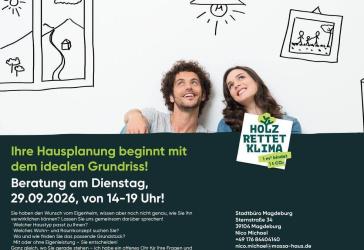 Ihre Hausplanung beginnt mit dem idealen Grundriss! Beratung am Dienstag, 29.09.2026, von 14-19 Uhr!