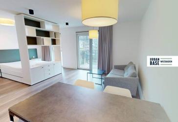URBAN BASE: Vollmöbliertes 1-Zimmer-Apartment mit EBK, BALKON, ALL-IN-MIETE, UVM. im Wiesbadener Stadtzentrum