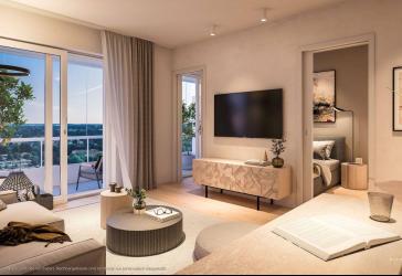 Mit Blick über München: Moderne 1,5-Zi.-Whg. mit Duschbad u. Balkon