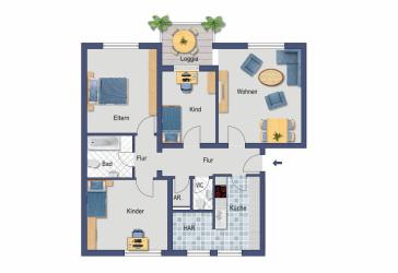 4,5-Zimmer-Wohnung zur Eigennutzung - für den Käufer provisionsfrei - Beispielmöblierung