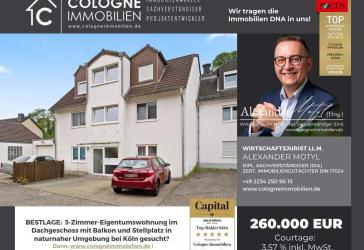 3-ZIMMER WOHNUNG IM DACHGESCHOSS MIT SONNENBALKON UND STELLPLATZ IN FRECHEN BEI KÖLN