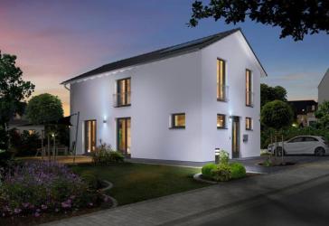 Dein Traumhaus kann auch auf schmalem kleinen Grundstück errichtet werden - es bleibt genug Platz für Garage, Terrasse & Garten