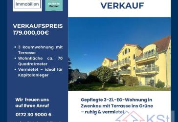 Gepflegte 3-Zi.-EG-Wohnung in Zwenkau mit Terrasse ins Grüne - ruhig & vermietet