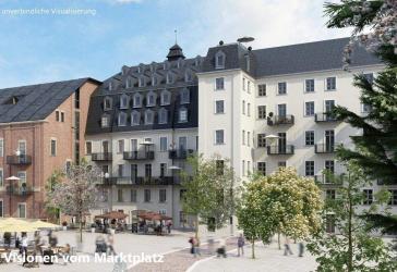 Barrierefreier Wohnungszugang! Schöne 2-Zimmerwohnung in der Alten Baumwolle! EBK + Balkon + Blick zum Markt + Fußbodenheizung + offene Küche + Lift
