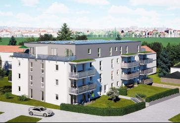 Moderne Eigentumswohnung mit Balkon, offenem Wohn- und Kochbereich und Ankleide