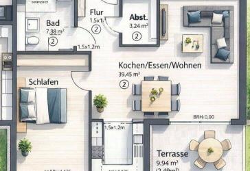 Neubau 'Unterer Schlossgarten' Bruchsal, 2-Zimmer mit Terrasse und Gartenteil KFW-55 provisionsfrei