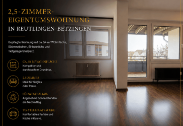 Gepflegte 2,5-Zimmer-Wohnung mit Südwestbalkon und TG-Stellplatz in Reutlingen-Betzingen