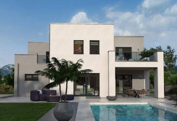 Ein­fa­mi­li­en­haus mit integriertem Carport