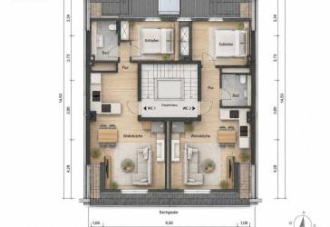 Genehmigter DG-Rohling in Düsseldorf-Heerdt - zwei Mal ca. 47 m² - jeweils nur 59.000 €