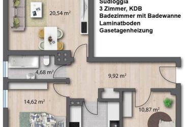 Attraktive 3-Zimmer-Wohnung mit Loggia im 1. Obergeschoss
