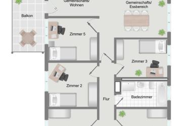 *IDEAL FÜR WG-KONZEPT- SOFORT FREI, BIS ZU 5 ZIMMER, VIEL GEMEINSCHAFTSFLÄCHE, 2 WCs, 2 x TG*