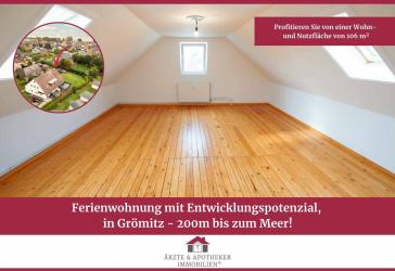 Ferienwohnung mit Entwicklungspotenzial, 200m bis zum Meer!