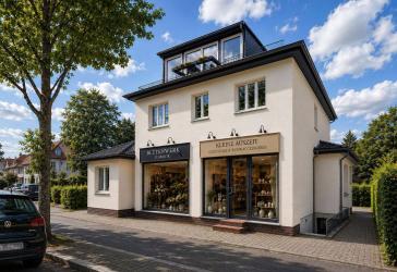 Freistehendes Zweifamilienhaus mit zwei Gewerbeeinheiten, Vollkeller und Garten in Kleinmachnow