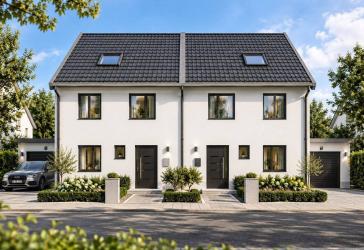 4 Wohneinheiten auf ca. 386 m² - Modernes Neubau-Doppelhaus in Feldrandlage