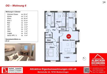 3 Zi. OG mit Loggia ca. 87 m² - Wohnung 6 - Werkstraße 3a, 79793 Wutöschingen - Neubau