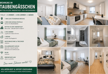 Premium WG-Zimmer in Regensburg Altstadt | Erstbezug | voll möbliert | 2 Bäder | WLAN