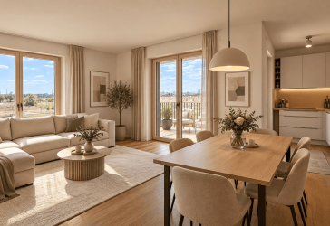 OHNE WBS : Erstbezug: Moderne 3-Zimmer-Wohnung mit Südwest-Loggia und Parkblick