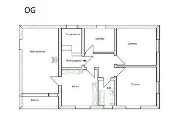 Helle 3,5-Zimmer Wohnung 1. OG mit Einbauküche Kachelofen NEUEM BAD Balkon Fliegengitter in Allersberg