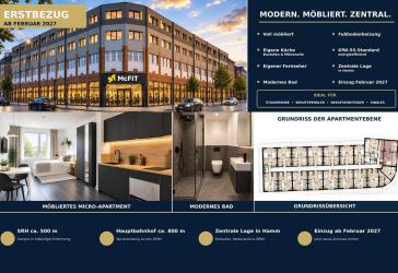 ERSTBEZUG AB FEBRUAR 2027 | VOLL MÖBLIERT | FH 500 M | HBF 800 M | McFIT IM HAUS