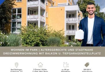 LFI | Stadtnahes Wohnen im Park - altersgerechte Dreizimmerwohnung mit Balkon und Tiefgaragenplatz