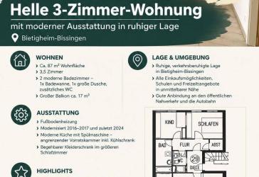 Moderne 3,5 Zi-Whg, Fußbodenheizung, sehr großen Balkon, 2 Badezimmer und abschließbarer Garage