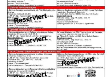 *** u-pdate *** 22.09.2026 *** Aktuelle Mietübersicht *** Heise Immobilien Holzminden