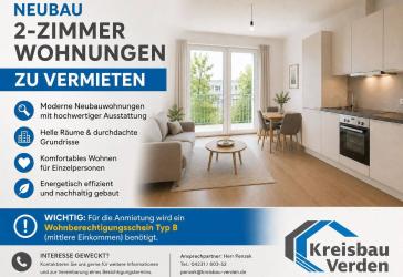B-Schein! Neubau 2-Zimmer Wohnungen zu vermieten