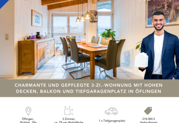LFI | Gepflegte 3-Zi.-Wohnung mit hohen Decken, Balkon und Tiefgaragenplatz in Öflingen
