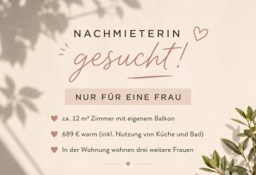 Nachmieterin für WG-Zimmer mit eigenem Balkon gesucht