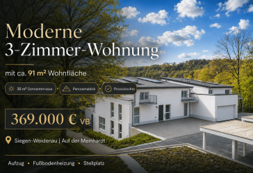Provisionsfrei: Moderne 3-Zimmer-Wohnung mit 35 m² Sonnenterrasse & Panoramablick in Siegen-Weidenau