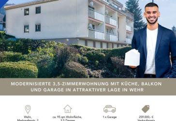 LFI | Modernisierte 3,5-Zi.-Wohnung mit Garage und zwei Balkonen | mit Garten und Ausblick in Wehr
