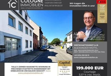 2-3-ZIMMER-MAISONETTE-WOHNUNG IN FRECHENER STADTMITTE MODERNISIERT MIT EINBAUKÜCHE UND BALKON