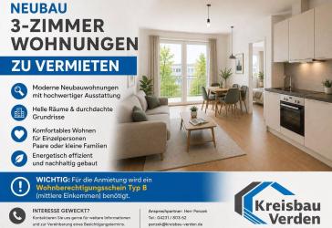 B-Schein! Neubau 3-Zimmer Wohnungen zu vermieten