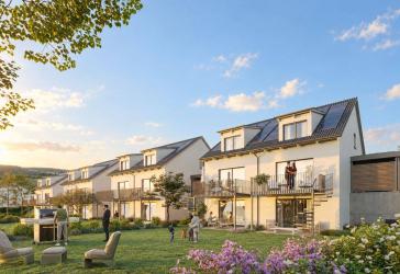 Panorama Lörrach - Neubau-Doppelhaushälften mit Alpenblick