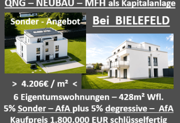 Bei BIELEFELD: Solide QNG- Neubau- KAP-Anlage mit doppelt AfA plus KfW-296. Projektiert. Baubeginn nach Auftrag.