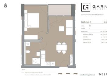 2-Zimmer Neubauwohnung mit ca. 48 m² Wohnfläche, über den Dächern der Alten Spinnerei in Kolbermoor