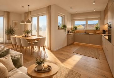 Barrierefreiheit im 1. Obergeschoss, provisionsfreie, moderne 3-Zimmer-Neubauwohnung mit Balkon