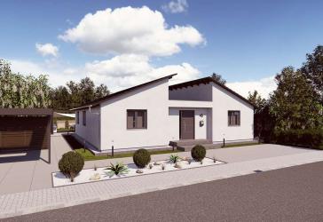 Stilvoller Massiver Atrium-Bungalow mit moderner Pultdachkonstruktion.