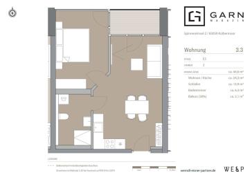2-Zimmer Neubauwohnung mit ca. 47 m² Wohnfläche, über den Dächern der Alten Spinnerei in Kolbermoor